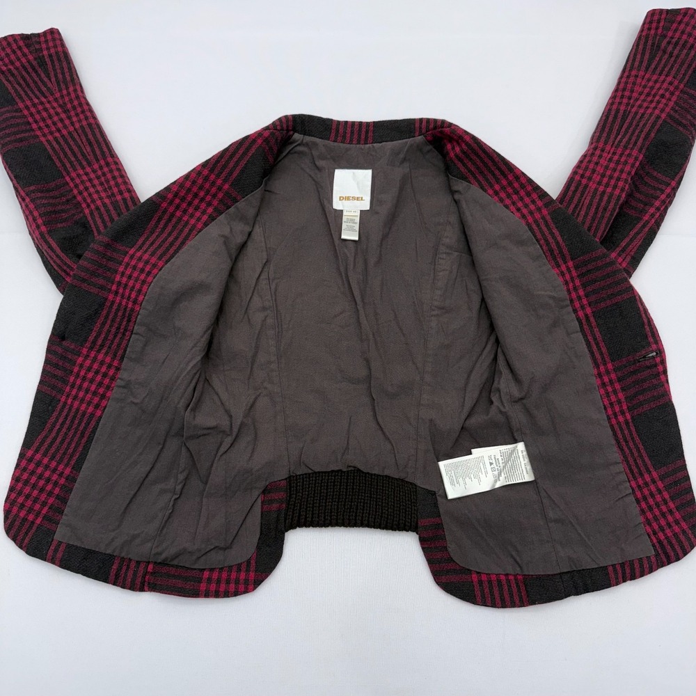 Diesel Plaid Wool Blend Crop Blazer Jacket Womens XS Long Sleeve Button Coat - Picture 3 of 7